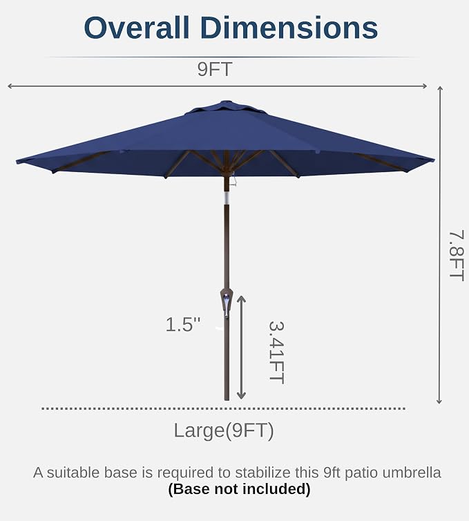 9FT Auto-Tilt Patio Umbrella|Outdoor Market Table Umbrella with 8 Fiberglass Ribs for Pool,Deck&Backyard