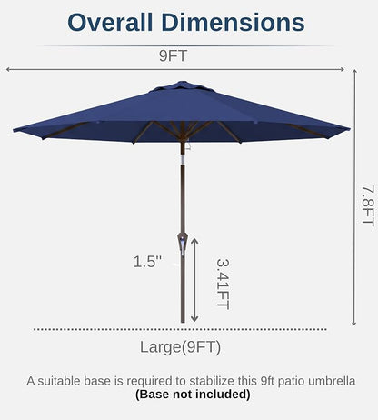 9FT Auto-Tilt Patio Umbrella|Outdoor Market Table Umbrella with 8 Fiberglass Ribs for Pool,Deck&Backyard