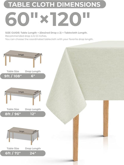 Decorelia Waterproof Linen Table Cloth for 8ft Rectangle Table, Easy to Clean Wrinkle-Free Wipeable Outdoor Tablecloth for Wedding, Party and Camping(Oblong, 60 x 120 Inch (10-12 Seats), Light Grey)
