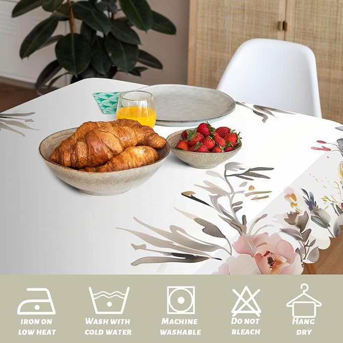 Spring Floral Decorative Rectangle Tablecloth Watercolor Leaves Wild Flowers Rectangle Kitchen Table Cover Oblong Tablecloth for Dining Table Buffet Parties Patio Camping 52" x 70" 4-6 Seats