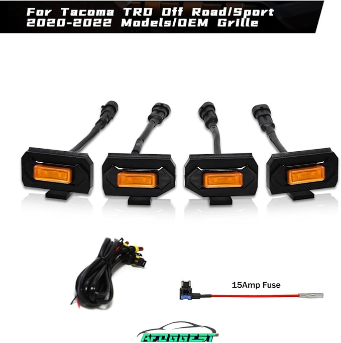 Amber LED Grille Lights For Toyota Tacoma TRD Off Road and TRD Sport 2020-2022, 4Pcs OEM Front Grill Light Kit with Wire Harness And Fuse
