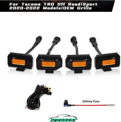 Amber LED Grille Lights For Toyota Tacoma TRD Off Road and TRD Sport 2020-2022, 4Pcs OEM Front Grill Light Kit with Wire Harness And Fuse