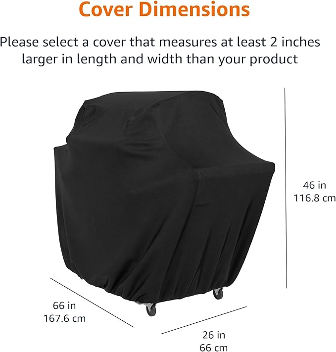 Amazon Basics Gas Grill Cover for Outdoor, Waterproof, Anti-UV, Water Resistant, All Weather Protection, Durable, 66 inch, Large, Black