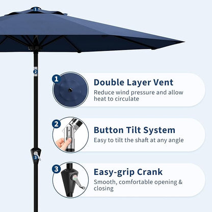 GarveeLife 10FT Umbrella Outdoor Patio, Backyard Umbrella with 8 Sturdy Ribs, Push Button Tilt and Crank, Waterproof UV Protection for Garden, Table, Pool, Market | Table Umbrella Waterproof UV Protection for Garden, Pool, Deck, Backyard, Market (Navy ...