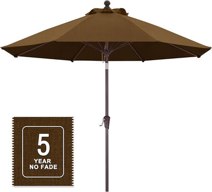 MASTERCANOPY 9ft Olefin 5-Year-Non-Fading Patio Umbrella Dark Brown | UV/Water/Fade-Resistant Canopy, Vented Top, 8 Fiberglass Ribs – Ideal For Deck, Yard, Market