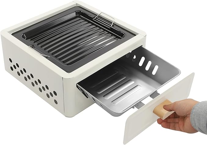 Indoor/Outdoor Square Tabletop Barbecue Stove, Portable Lightweight Barbecue Grill Tools, Outdoor BBQ Grill, Suitable for Camping, Picnic Parties, Beach Trips (White)