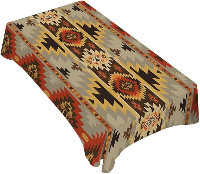 TKS MITLAN Geometric Pattern Decorative Rectangle Tablecloth American Style Aztec Polyester Table Cloth Kitchen Cover for Dining BBQ Picnic Coffee Table 60 x 84 Inch 6-8 Seats