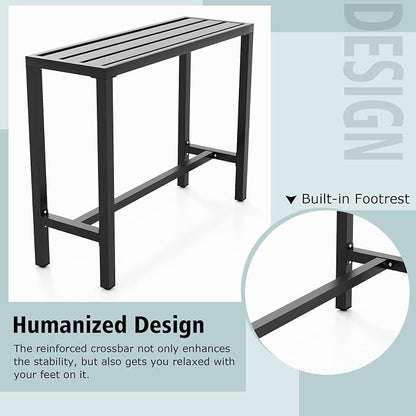COSTWAY Outdoor Bar Table 48-inch Wide, Narrow Counter Height Dining Table with Waterproof Top and Heavy-Duty Metal Frame, Rectangular Pub Table for Hot Tub Garden Patio Backyard Poolside, Black | with Waterproof Top and Heavy-Duty Metal Frame, Rectang...