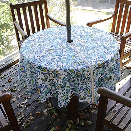 EHouseHome Outdoor and Indoor 60inch Round Tablecloth with Umbrella Hole and Zipper, Waterproof Zippered Patio Cloths, Spring/Summer Table Covers for Backyard Circular Table/BBQs/Picnic