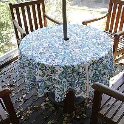 EHouseHome Outdoor and Indoor 60inch Round Tablecloth with Umbrella Hole and Zipper, Waterproof Zippered Patio Cloths, Spring/Summer Table Covers for Backyard Circular Table/BBQs/Picnic