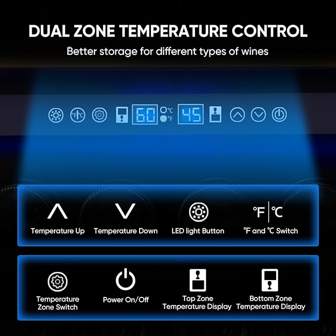 Dual Zone Wine Cooler Refrigerator, 24 Inch Wine Fridge Freestanding or Built-in, 154 Bottle Large Capacity Wine Cooler with Advanced Compressor, Air-circulation System and Low Noise - Black