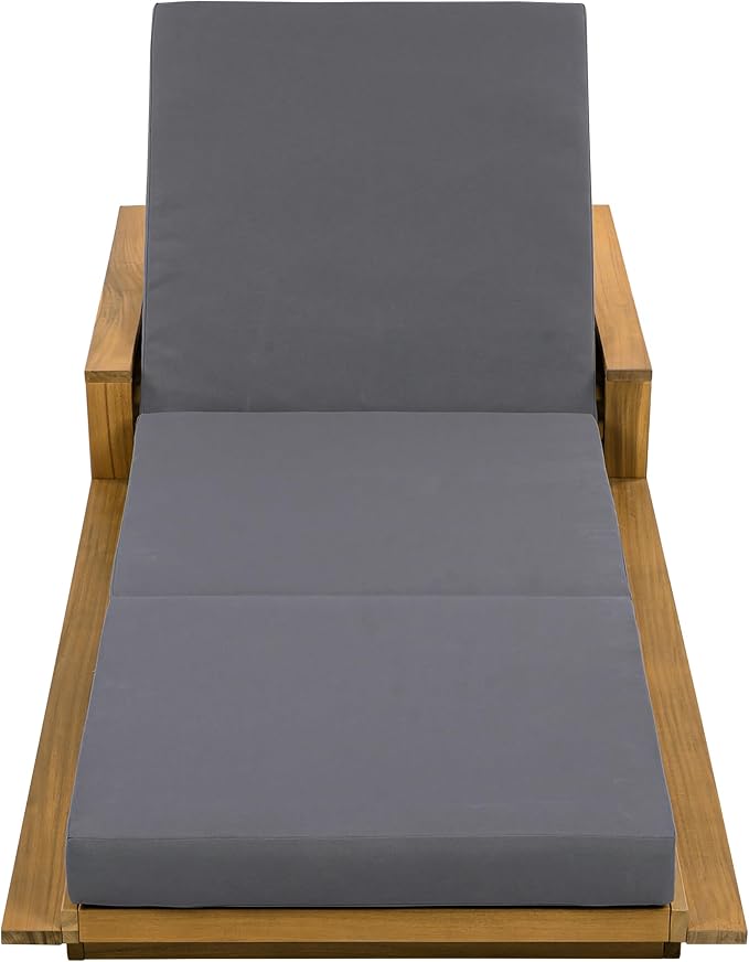 Merax Patio Chaise Lounge Set of 2, Acacia Wood Outdoor Reclining Chairs with 4-Position Adjustable Backrest, 2-Piece Sunbathing Recliner & 4" Thick Triple-fold Cushion for Poolside, Garden, Dark Gray