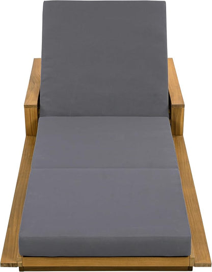 Merax Patio Chaise Lounge Set of 4, Acacia Wood Outdoor Reclining Chairs with 4-Position Adjustable Backrest, 4-Piece Sunbathing Recliner & 4" Thick Triple-fold Cushion for Poolside, Garden, Dark Gray
