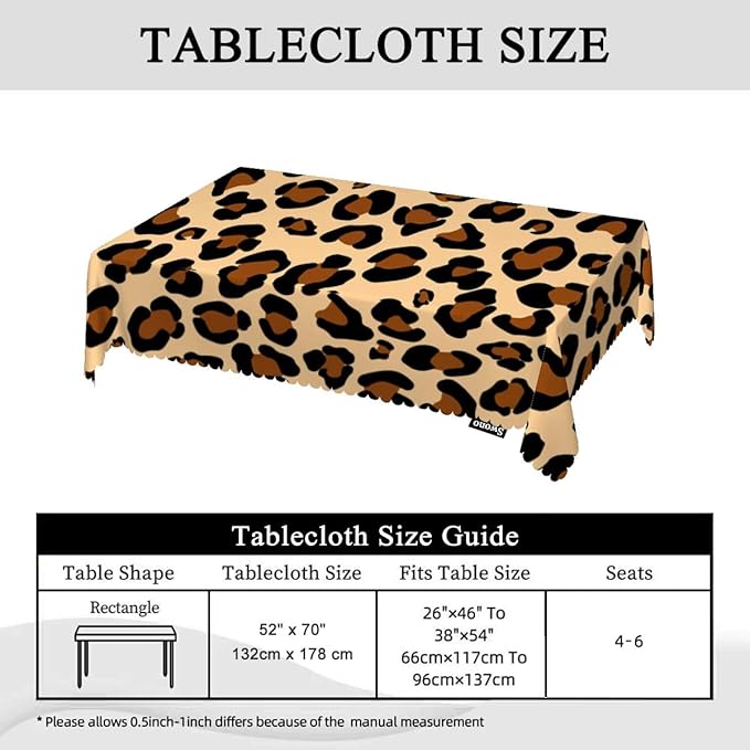 Swono Tablecloth Leopard, African Cheetah Skin Leopard Print Table Cloth for Kitchen Dining Tabletop Decoration Parties Weddings, 52 X 70 Inch Rectangle Brown Tablecloth