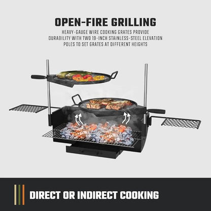 Oklahoma Joe's Firecraft Series Modular Open Fire Barrel Charcoal Grill with 480 sq. in. Cooking Area in Black & Custom-Fit Cover Bundle