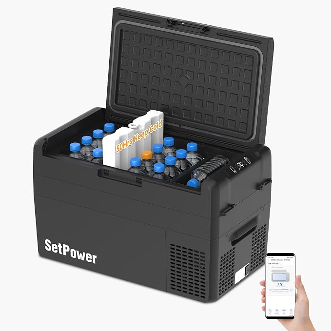 Setpower RF25 12V Refrigerator 27 Quart Portable Electric Cooler for Vehicles Car Freezer With 12/24V DC Car Refrigerator 12V Portable Fridge for Car Camping Truck Van RV SUV Road Trip Travel