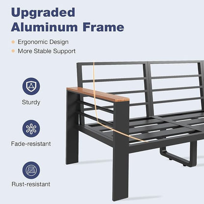 Aoxun Aluminum Patio Furniture Set 4 Seats, Oversized Outdoor Sectional with Washable Cushions, Coffee Table, Patio Conversation Sets for Porch, Balcony, Deck, Dark Gray