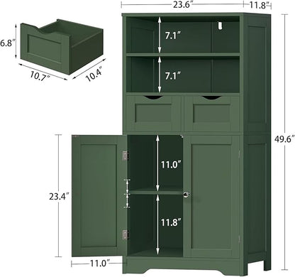 Iwell Bathroom Storage Cabinet with Adjustable Shelf, Storage Cabinet with Doors, Kitchen Pantry Storage Cabinets, Cupboard, for Living Room, Dining Room, Entryway, Green