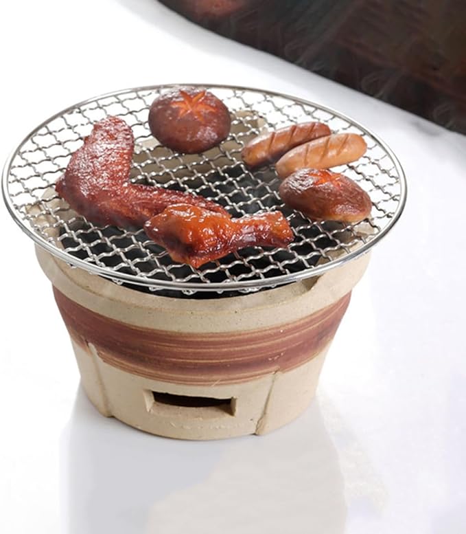 POPETPOP Clay Charcoal Barbecue Stove Outdoor Grill Pot Large Brown Clay Coal Stove for Camping and Backyard Bbq Cooking