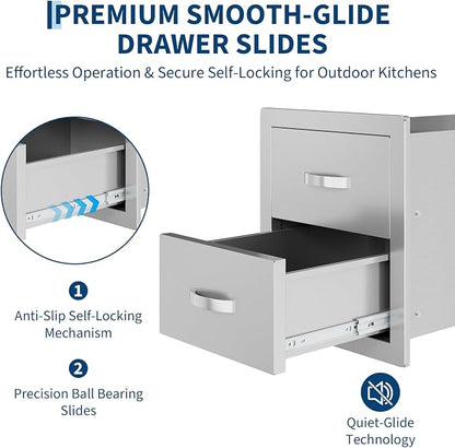 Garvee Outdoor Kitchen Drawers 14"Wx23"Dx15"H, Flush Mount Access BBQ Drawers with full Stainless Steel,Weatherproof & Rust-Resistant,for Outdoor Kitchen Island, Patio Grilling Tools & Spices | Stainless Steel - Weatherproof Rust-Resistant Drawers for ...
