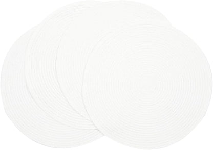 SHACOS Round Braided Placemats Set of 4 Washable Round Table Mats for Dining Table 15 inch (White, 4)