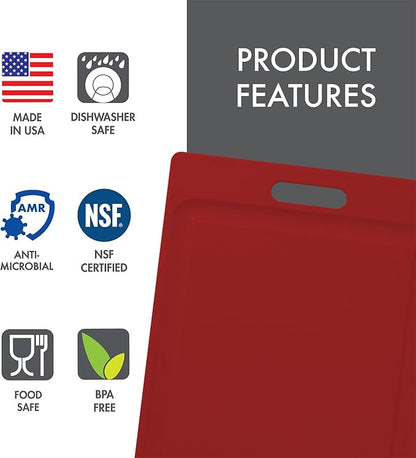 Dexas 4-Pack NSF Certified Polysafe Cutting Boards with Handle and Juice Well, 12 x 18 inches, Reversible Kitchen Cutting Board, Assorted Colors