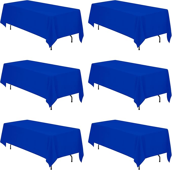 BRILLMAX 6 Pack Royal Blue Tablecloth 70x120 Inch for 6-8ft Rectangle Table | 150 GSM Polyester Fabric, Universal Fit, Water, Stain & Wrinkle Resistant Cloth Cover for Wedding Reception Banquet Party