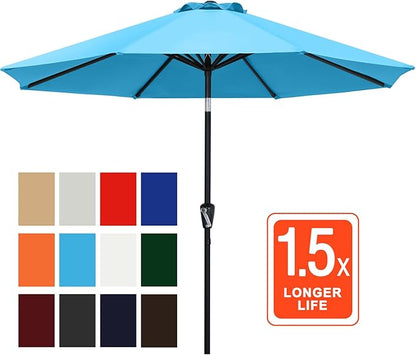 ABCCANOPY 9FT Outdoor Patio Umbrella, 8 Ribs Table Umbrella w/Crank for Easy Set Up, Suitable for Garden, Lawn, Deck & Backyard (Turquoise)