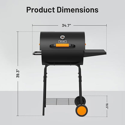 KEYO GRILL 20-Inch Barrel Charcoal Grill, Adjustable Vent Heavy-Duty Outdoor Barbecue Grill with Height Adjustable Charcoal Pan,Warming Rack Outdoor BBQ Grill for Backyard, Patio and Parties, Black