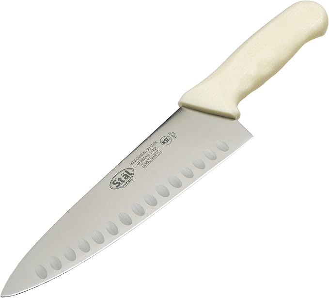 Winco 8" White Hollow Ground Chef's Knife | Razor sharp blade, NSF listed, Restaurant service, Great for Meat Prep, Vegetable Prep, Bread Service and Kitchen Prep
