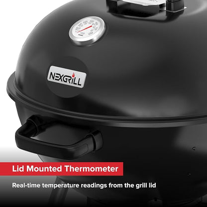 Nexgrill Premium 22.5" Charcoal Barbecue Grill with Adjustable Air Vent, Built-In Temperature Gauge, 362 SQ In Grate, Storage Rack, Portable Kettle Grill for Camping, Picnics, and More - 810-0178