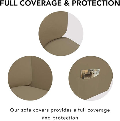 PureFit Stretch Couch Covers for Sofa 4 Seater Slipcovers Tan | 1-Piece Sofa Cover Washable Soft Couch protector, Couch Slipcover with Non Skid Foam and Elastic Bottom for Kids, Dogs