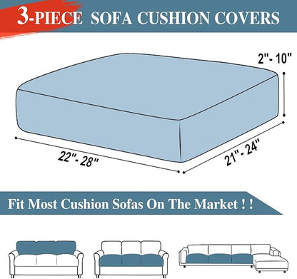 LA MEACK Couch Cushion Covers Seat Cushion Cover Stretch Couch Cover Separate Sectional Sofa Slipcovers Furniture Protector(3 Pieces for Seat or Sofa Backrest, Blue)
