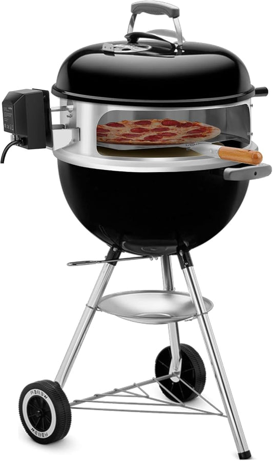 onlyfire Stainless Steel Multi-Purpose Rotisserie and Pizza Combo Kit for Weber 18" and Other Similar Kettle Grills - Include Pizza Peel and Pizza Stone
