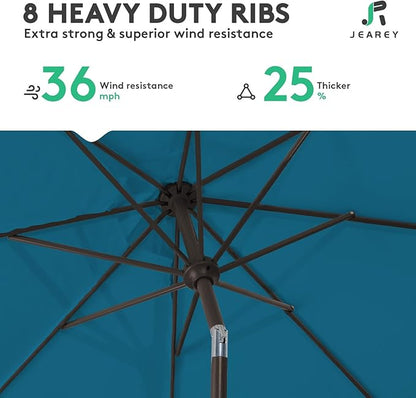 JEAREY 10FT Outdoor Patio Umbrella Outdoor Table Umbrella with Push Button Tilt and Crank, Market Umbrella 8 Sturdy Ribs UV Protection Waterproof for Pool, Garden (Lake Blue)
