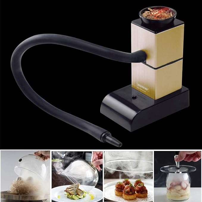 Whiskey Smoking Kit, Portable Cocktail Smoking Kit. Smoke Infuser with 4 Flavors Wood Chips & Cleaning Brush Suitable for Meat, Fish, Bar, Parties BBQ，Smoker Gold