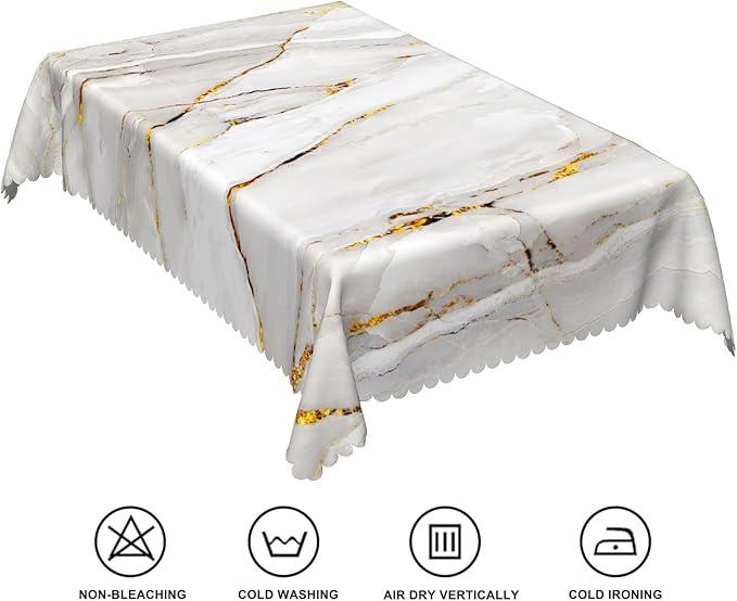 54x120inches Marble Tablecloth Modern Luxury White and Grey Stone Golden Crack Marble Texture Table Cloth Waterproof Polyester Fabric Table Cover for Kitchen Dining Room Banquet Party Decors