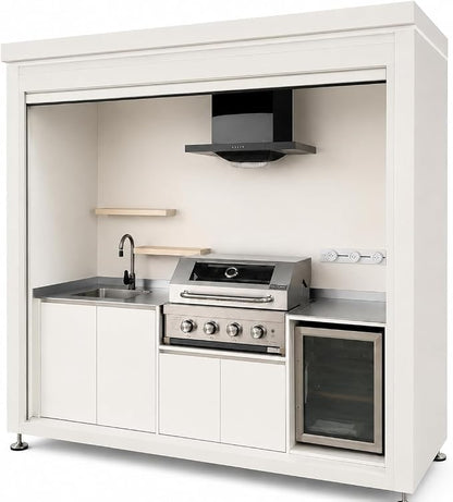 Sunnyjoy Modular Outdoor Kitchen, Premium Aluminum Cabinet System-2 | Standard edition with grill, sink & storage, durable weather-resistant design, includes roll-up set for protection