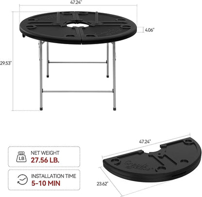 Creole Feast FT4804 Foldable Round Crawfish Table, Black | Foldable design for easy storage and transport | Round shape accommodates large groups | Sturdy construction for outdoor use