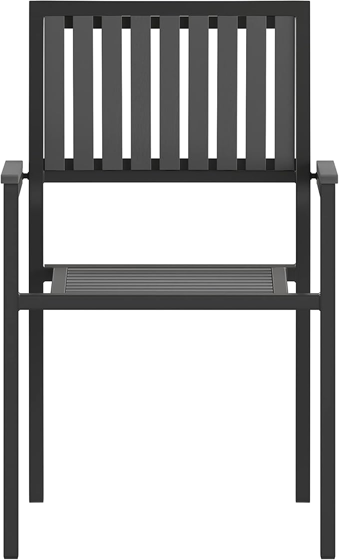 Flash Furniture Poly Resin Indoor/Outdoor Club Chair, Black, 2-Pack | Commercial Grade, Stackable, Indoor/Outdoor Use