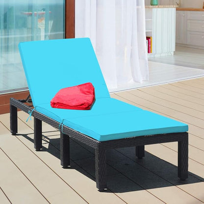 Tangkula Patio Wicker Lounge Chair, Outdoor Rattan Adjustable Reclining Backrest Lounger Chairs, Modern Outside Rattan Chaise with Seating and Back Cushion (1, Turquoise)