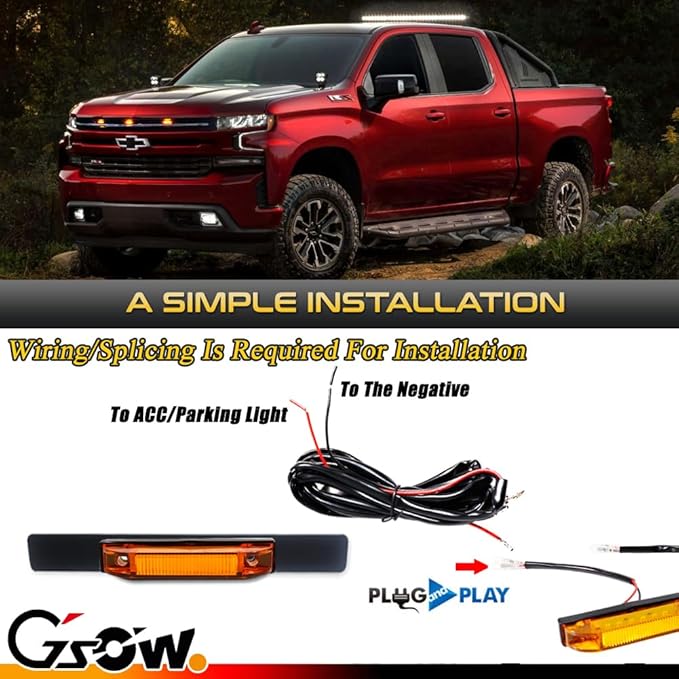 [Enhanced Visibility] [Upgraded Version] 3 PCS Super Bright Amber LED Center Grille Light for 2019/2020-up Chevrolet Silverado 1500 2500HD 3500HD, Position Amber Lens with Sturdy Mount Bracket