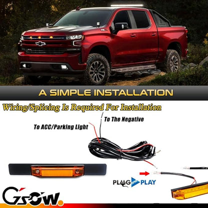 [Enhanced Visibility] [Upgraded Version] 3 PCS Super Bright Amber LED Center Grille Light for 2019/2020-up Chevrolet Silverado 1500 2500HD 3500HD, Position Amber Lens with Sturdy Mount Bracket