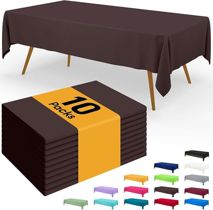 Smiry Disposable Table Cloth - 10 Pack, 54 x 108 Inch Waterproof Rectangle Tablecloths for Parties, Decorative Plastic Table Cover, Leakproof & Sturdy, Coffee