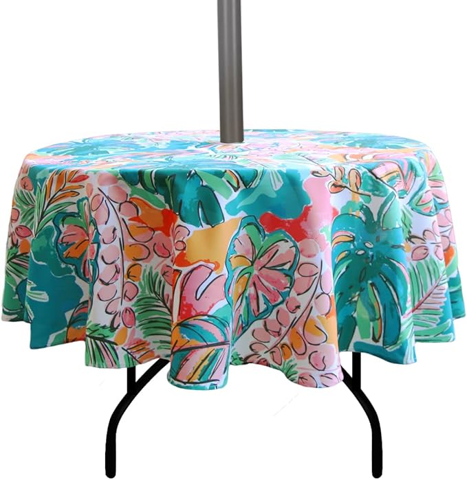 EHouseHome Outdoor Indoor 70inch Round Tablecloth with Umbrella Hole and Zipper, Waterproof Zippered Patio Cloths, Spring/Summer Table Covers for Backyard Circular Table/BBQs/Picnic