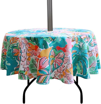 EHouseHome Outdoor Indoor 70inch Round Tablecloth with Umbrella Hole and Zipper, Waterproof Zippered Patio Cloths, Spring/Summer Table Covers for Backyard Circular Table/BBQs/Picnic