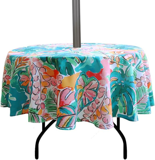 EHouseHome Outdoor Indoor 70inch Round Tablecloth with Umbrella Hole and Zipper, Waterproof Zippered Patio Cloths, Spring/Summer Table Covers for Backyard Circular Table/BBQs/Picnic