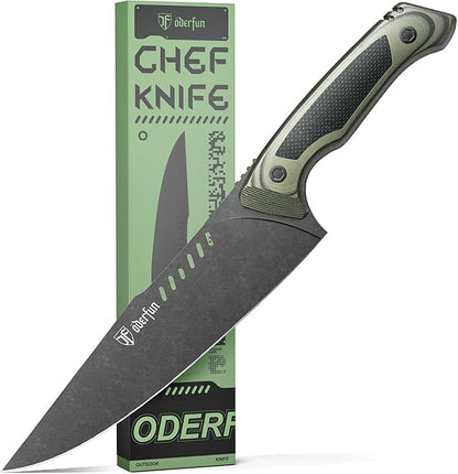 8 Inch Professional Chef Knife with Leather Sheath, Ultra Sharp Kitchen Knife with G10 Handle,Full Tang, Gyuto Style for Home Cooking and Outdoor BBQ, Knives for Men Him Husband Dad Father