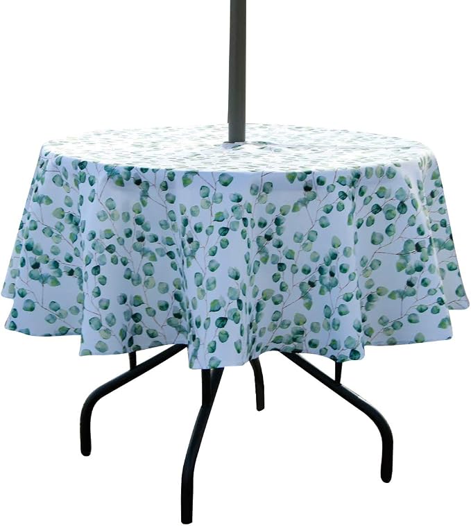 SUQ I OME Outdoor Tablecloth, Fence Leaf, 60'' Round with Zipper | Umbrella Hole, Patio Table Cloths, Garden Table Covers, For Backyard Circular Table/BBQs/Picnic