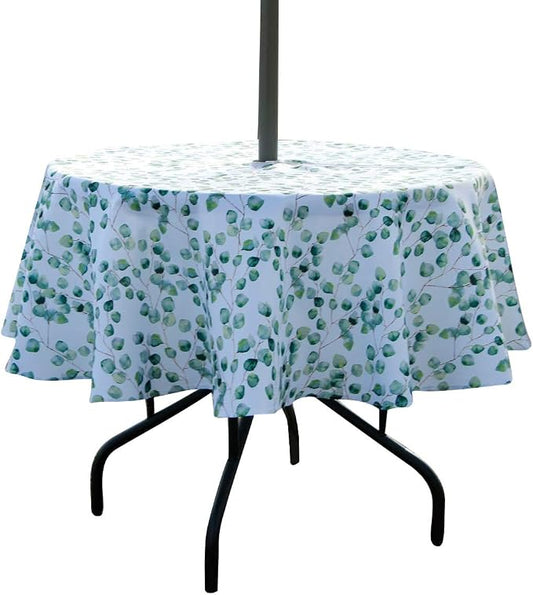 SUQ I OME Outdoor Tablecloth, Fence Leaf, 60'' Round with Zipper | Umbrella Hole, Patio Table Cloths, Garden Table Covers, For Backyard Circular Table/BBQs/Picnic